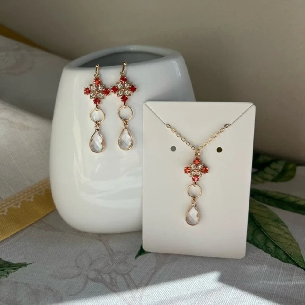Orange Quartz Crystal Jewelry Set, Diamond Cross Shape, Mini Hoops, Casual - Picture 2 of 9